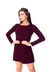 Vestido Manga Longa Gola Careca Godê Vinho