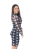 Vestido Justo Manga Longa Gola Alta Tule Xadrez Preto e Branco - comprar online