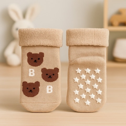 Medias térmicas antideslizante osito beige - comprar online