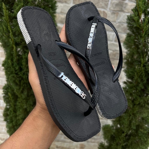 Chinelo Básico Strass - Preto