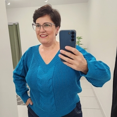 Blusa Tricot Cropped Trança Azul - loja online