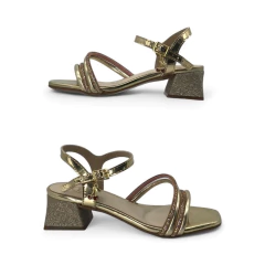 Sandalia Doble Tira Strass Taco Gliter 3 1/2 Metalizado Molekinha (2347127MZ) - comprar online