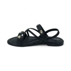 Sandalia Tiras Talon Elastico Aplique Tacha Corazon Napa PéComPé (37224NP) - Mousse Calzados