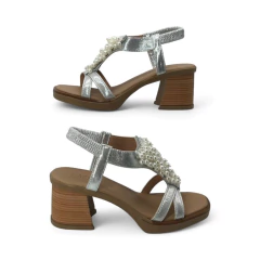 Sandalia Empeine Perlas Tacón 7 1/2 Nobuck Mousse (1005GW) - comprar online