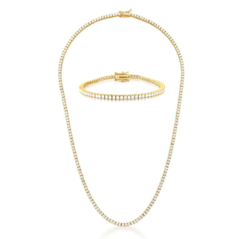 COMBO: Colar + Pulseira Riviera 4 pontos 2mm Ouro - comprar online