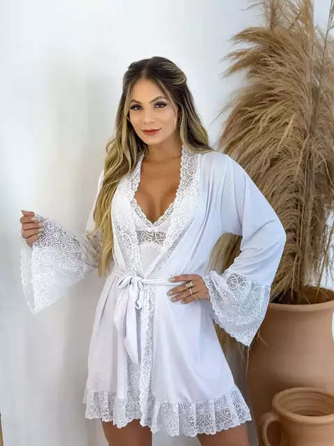 Robe/Camisola/Calcinha sem Bojo - Branco - comprar online