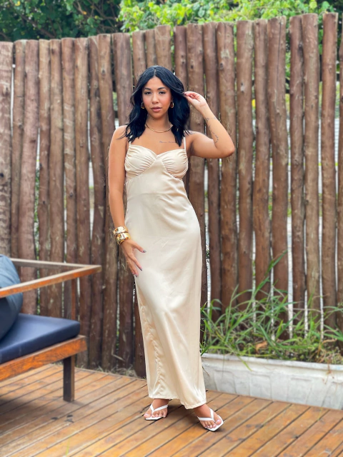 Vestido Meia Taça Bege - comprar online