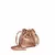 Bolsa mini transversal de couro legítimo cor ouro velho metalizado com alça fina e design estilo saco