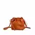 Bolsa mini transversal de couro legítimo na cor caramelo com design tipo saco e alça fina