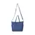 Bolsa de ombro de couro azul royal com alça removível e bolsos laterais.