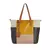 Bolsa de ombro de couro com alça removível em tons terrosos, destacando cores cacau, amarelo mostarda, bege e marrom escuro em design quadrado