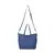 Bolsa de ombro de couro azul royal com alça removível e dois bolsos laterais.