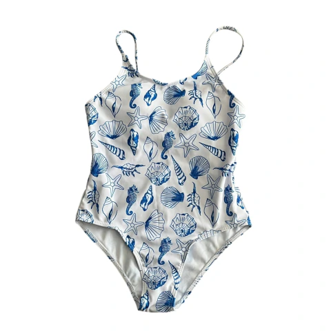 Maiô branco e azul com bojo - 9 anos