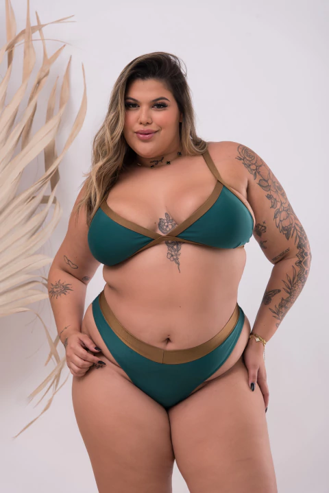 Biquini Nicole verde safira detalhes em marrom dourado - comprar online