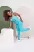 top estilo regata super fashion com calça de cós alto Azul Tiffany - Mar Azul