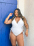 Maiô Trançado Branco Com Alças Largas e Amarração Com Decote V e Bojo Removível Plus Size- Cintia - comprar online