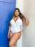 Maiô Trançado Branco Com Alças Largas e Amarração Com Decote V e Bojo Removível Plus Size- Cintia