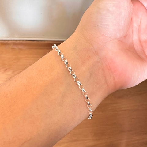 Pulseira elo português 3mm em prata 925