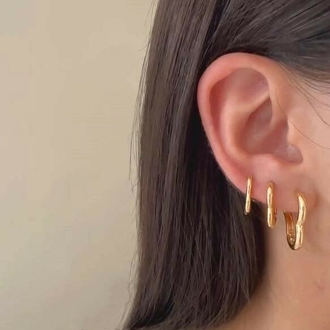 Trio de brincos argolas coração abaulado banhado a ouro 18k