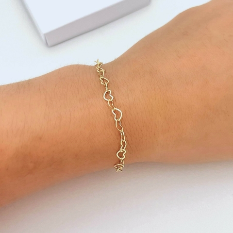Pulseira corações vazados mini banhado a ouro 18k