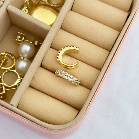 Piercing fake cravejado duplo banhado a ouro 18k