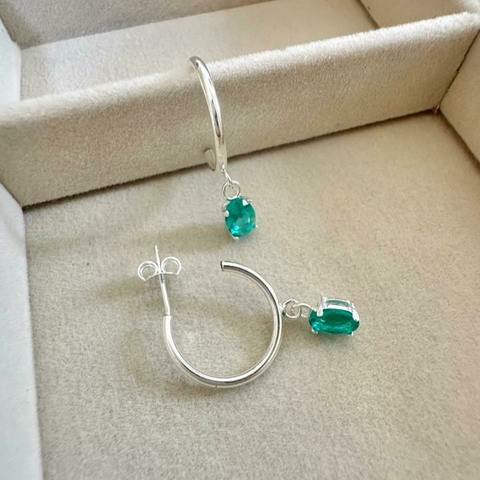 Brinco argola turmalina meia cana em prata 925 - comprar online