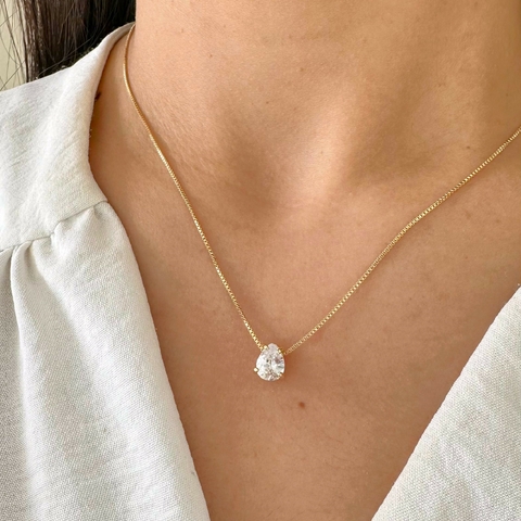 Colar Gota Zircônia Banhado a Ouro 18k