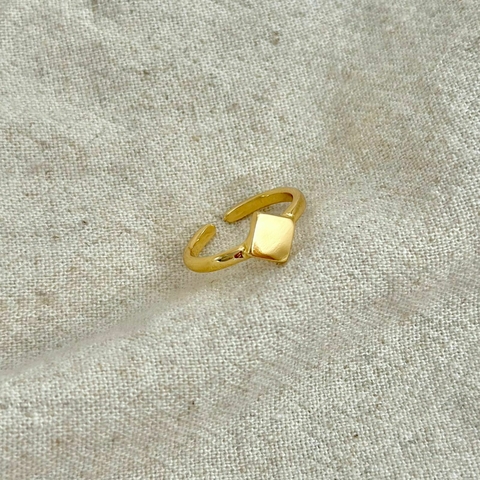 Anel Quadrado Regulável Banhado a Ouro 18k