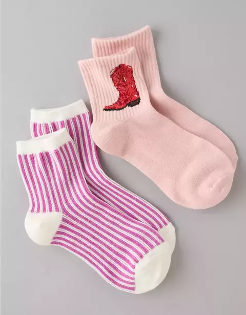 PREORDEN American Eagle AE Cowboy Boot Striped Boyfriend Socks 2-Pack - comprar en línea