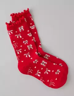 PREORDEN American Eagle AE Bows Ruffle Crew Socks Ruby Kiss - comprar en línea
