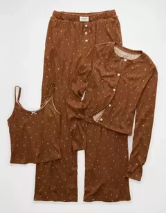 PREORDEN American Eagle AE Pointelle 3-Piece PJ Set Caramel - tienda en línea