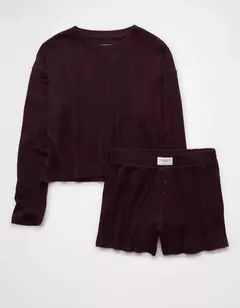 PREORDEN American Eagle AE Luxe Plush Waffle Tee + Short Lounge Set Jet Indigo en internet
