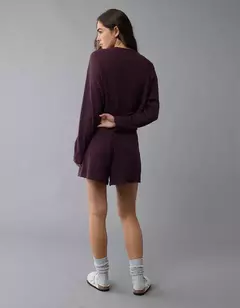 PREORDEN American Eagle AE Luxe Plush Waffle Tee + Short Lounge Set Jet Indigo - Maw Maw Beauty