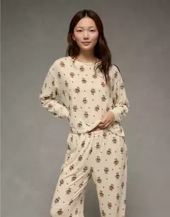 PREORDEN American Eagle AE Luxe Plush Teddy Bears Long-Sleeve & Pant PJ Set - comprar en línea