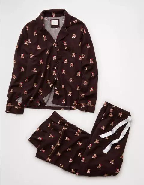 PREORDEN American Eagle AE Snoopy Flannel PJ Set Chocolate - comprar en línea