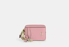 PREORDEN Coach Zip Card Case With Bows crinkle leather/Gold/Soft Pink