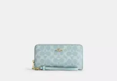 PREORDEN Coach Long Zip Around Wallet In Signature Canvas Light Blue