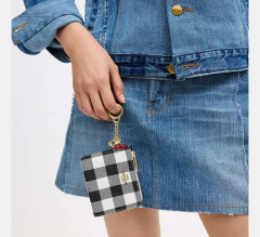 PREORDEN Coach Small Corner Zip Wallet With Gingham Print And Charms Black - Maw Maw Beauty