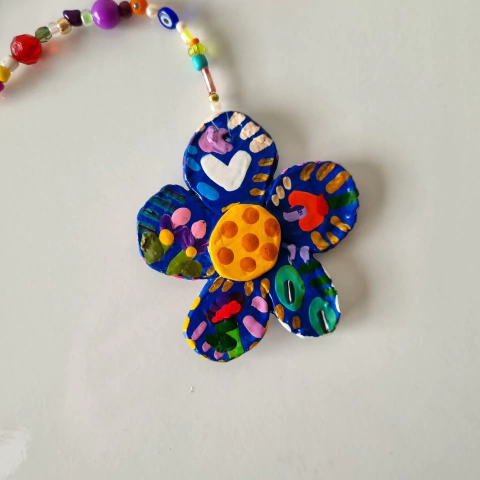 Pingente Flor Azul Marinho Pintado 54 cm - comprar online