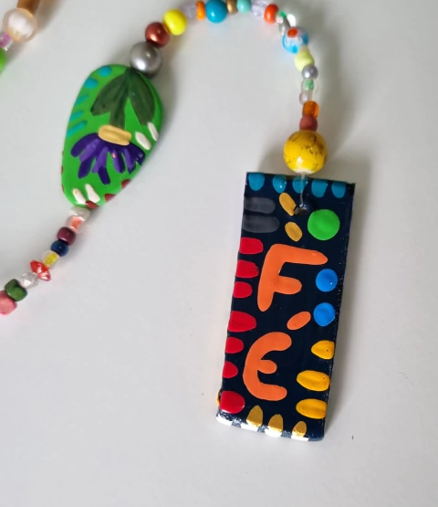 Pingente Plaquinha Fé Azul Pintada 54 cm - comprar online