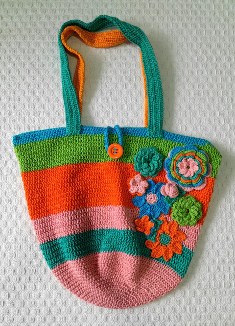 Bolsa Grande Crochê com Flores - comprar online