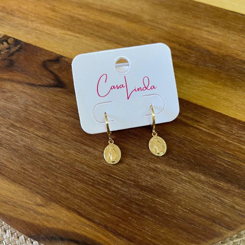 Brinco Argolinha Nossa Senhora das Graças - Banhado a Ouro 18K