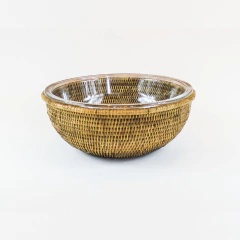 Bowl de vidro 28 cm com suporte em rattan MAYA - comprar online