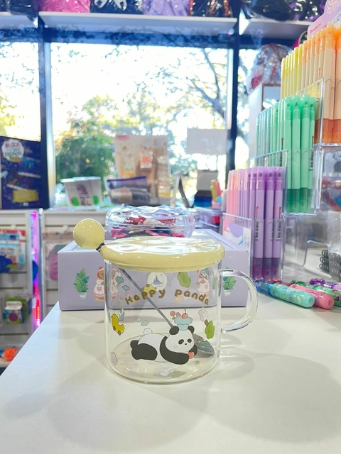 Taza Vidrio PANDA con tapa ceramica