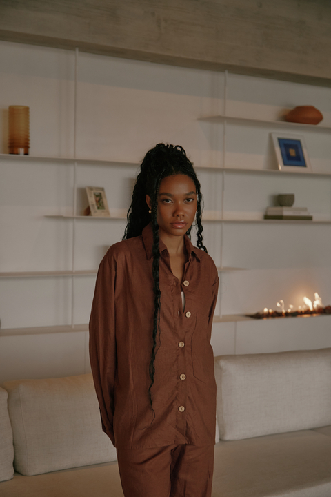 Camisa Oversized New Linen Brownie - comprar online
