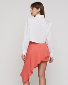 Saia assimétrica babados coral - JB OUTFIT