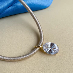 Colar Linea Ovale - Champanhe com pingente Zirconia Oval Ouro - loja online