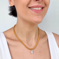 Colar Linea Rettangolo - Mostarda com pingente Zirconia Retangular Ouro na internet