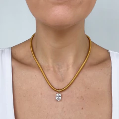 Colar Linea Rettangolo - Mostarda com pingente Zirconia Retangular Ouro - Stella B