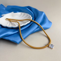 Colar Linea Rettangolo - Mostarda com pingente Zirconia Retangular Ouro - comprar online